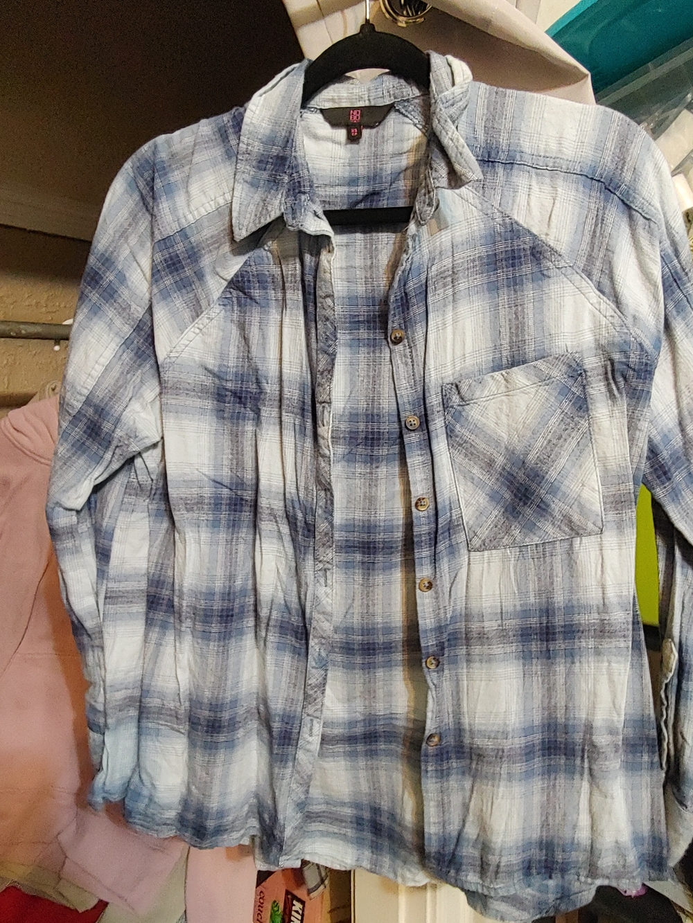 No Boundaries Blue and White Plaid Button-Down Shirt